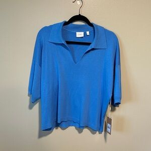 NWT Cyrus Vibrant Blue Women's Blouse 3/4 sleeve collared sweater size Large